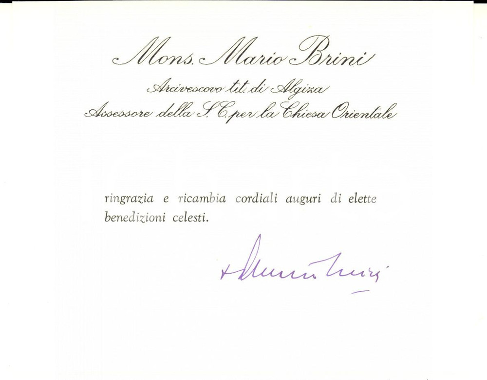 Autografo originale 1960 ca VATICANO Auguri mons. Mario BRINI arcivescovo di Algiza Autografo 1