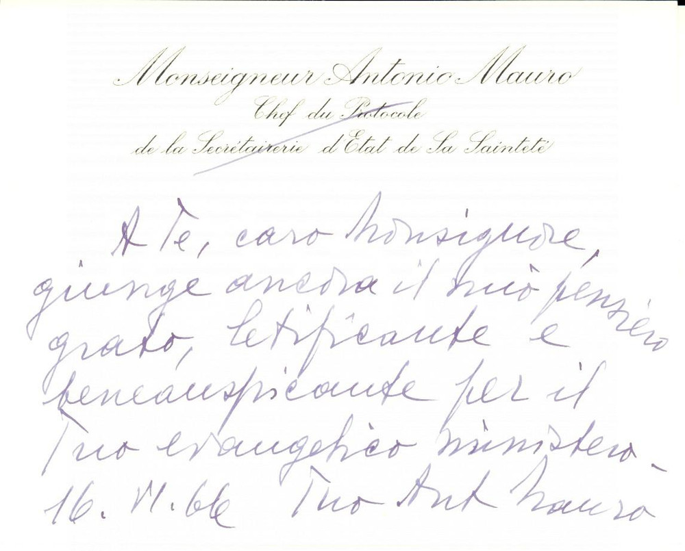 Autografo originale 1960 ca ROMA Auguri di mons. Antonio MAURO Biglietto AUTOGRAFO 1