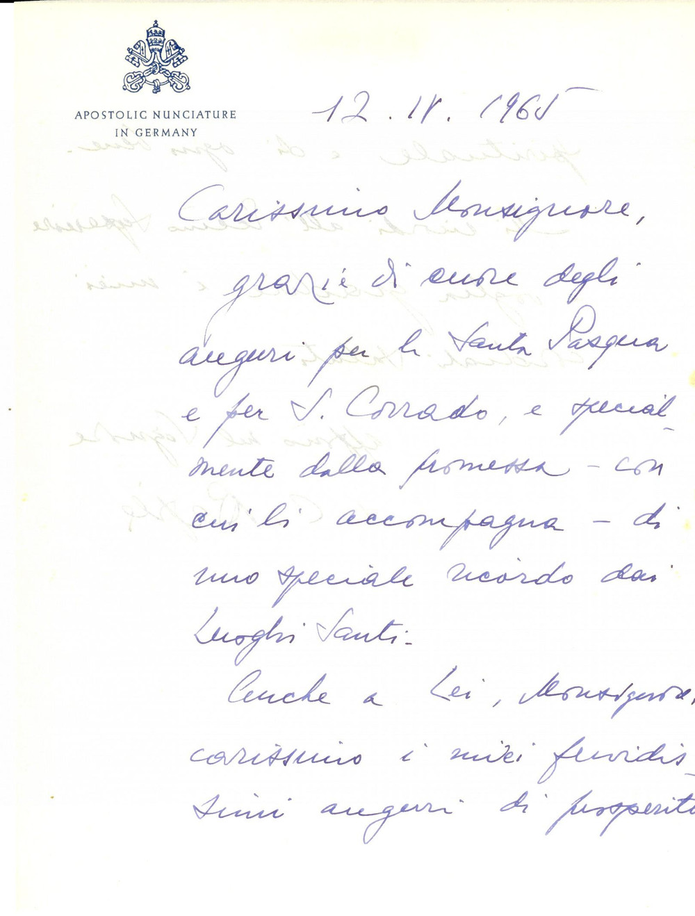 Autografo originale 1965 Apostolic Nunciature in GERMANY Auguri mons. Corrado BAFILE Autografo 1