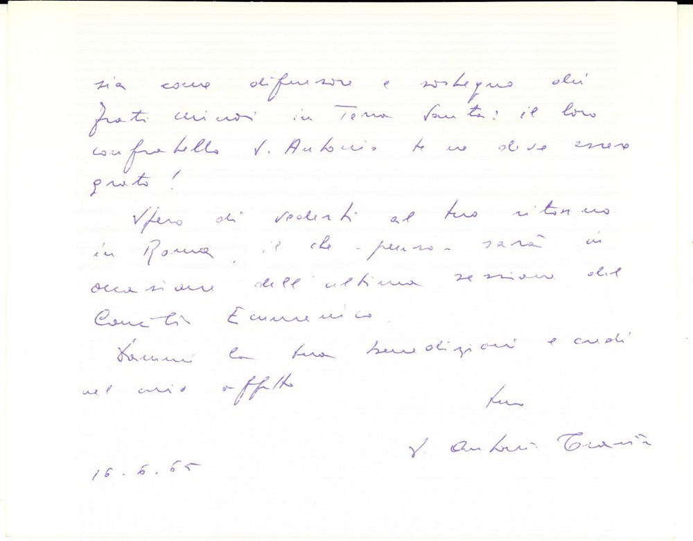 Autografo originale 1965 ROMA Biglietto mons. Antonio Maria TRAVIA nunziatura apostolica Autografo 1