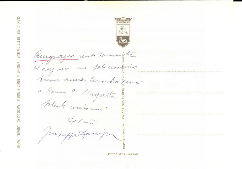 Autografo originale 1960 ca ROMA Auguri Giuseppe DAMIZIA professore Diritto canonico Autografo 1