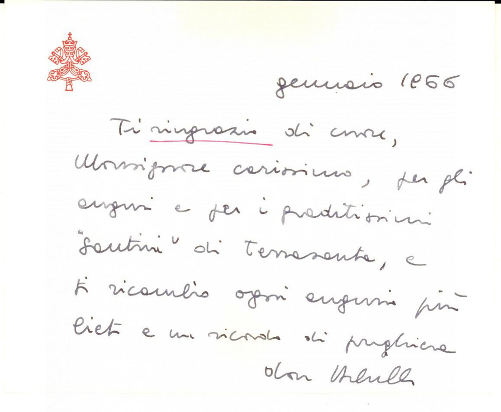 Autografo originale 1966 CITTA  DEL VATICANO Auguri di mons. Achille SILVESTRINI Autografo 1