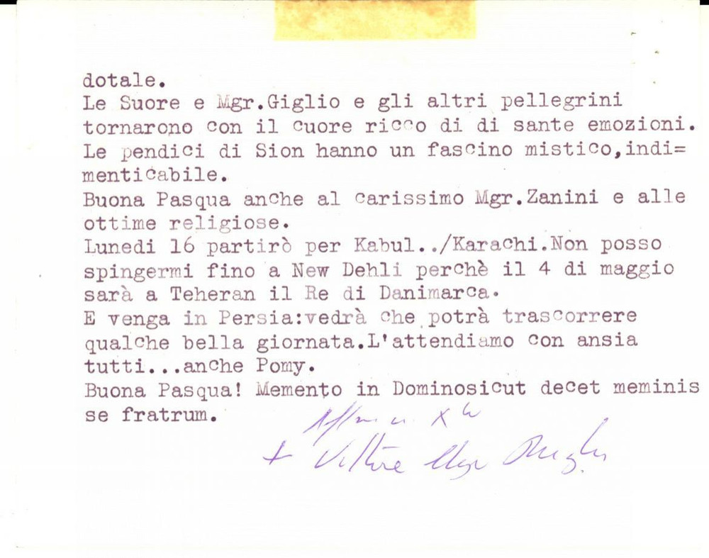 Autografo originale 1963 TEHERAN Perché sia degno di compiere il bene Mons. Vittore Ugo RIGHI 1