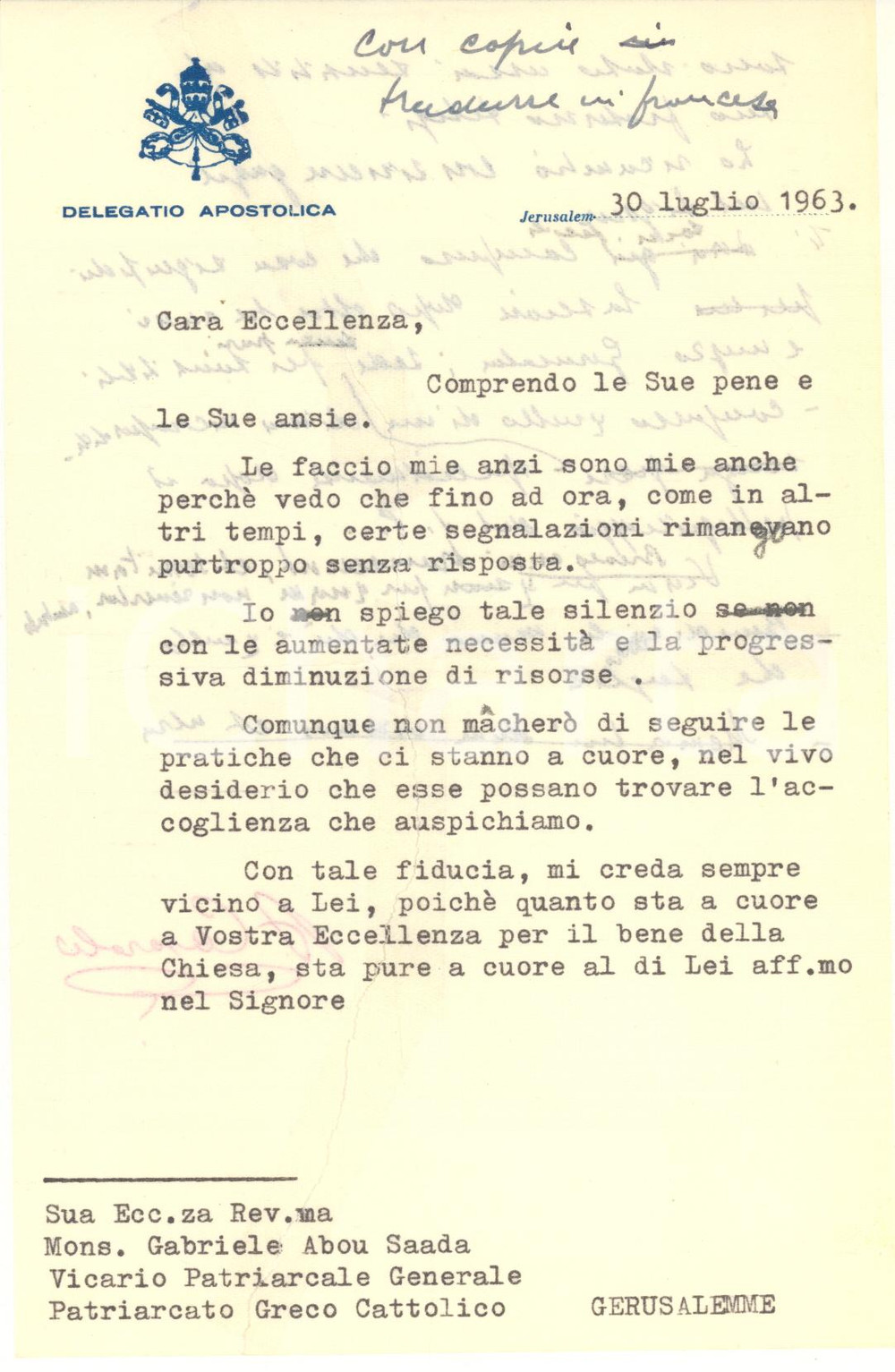 Autografo originale 1963 ROMA Lettera card. Agostino CASAROLI a un prelato amico Autografo 1