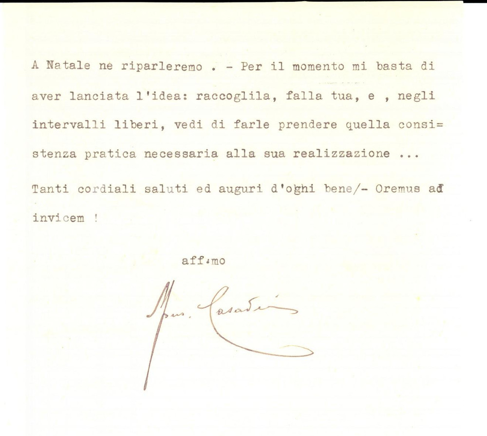 Autografo originale 1949 SARSINA FC Un secchio di minestra per l Anno Santo Mons. Aldo CASADEI 1