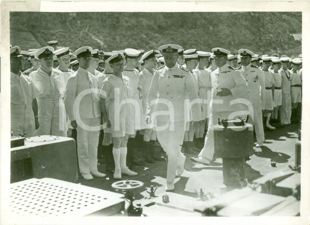 Fotografia d epoca originale 1941 INGHILTERRA WW2 Vice Ammiraglio James SOMERVILLE equipaggio HMS SHEFFIELD 1