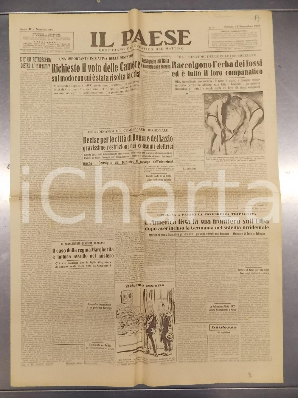 Giornale, rivista storica 1949 IL PAESE La vita misera dei minatori delle zolfare siciliane Giornale 1