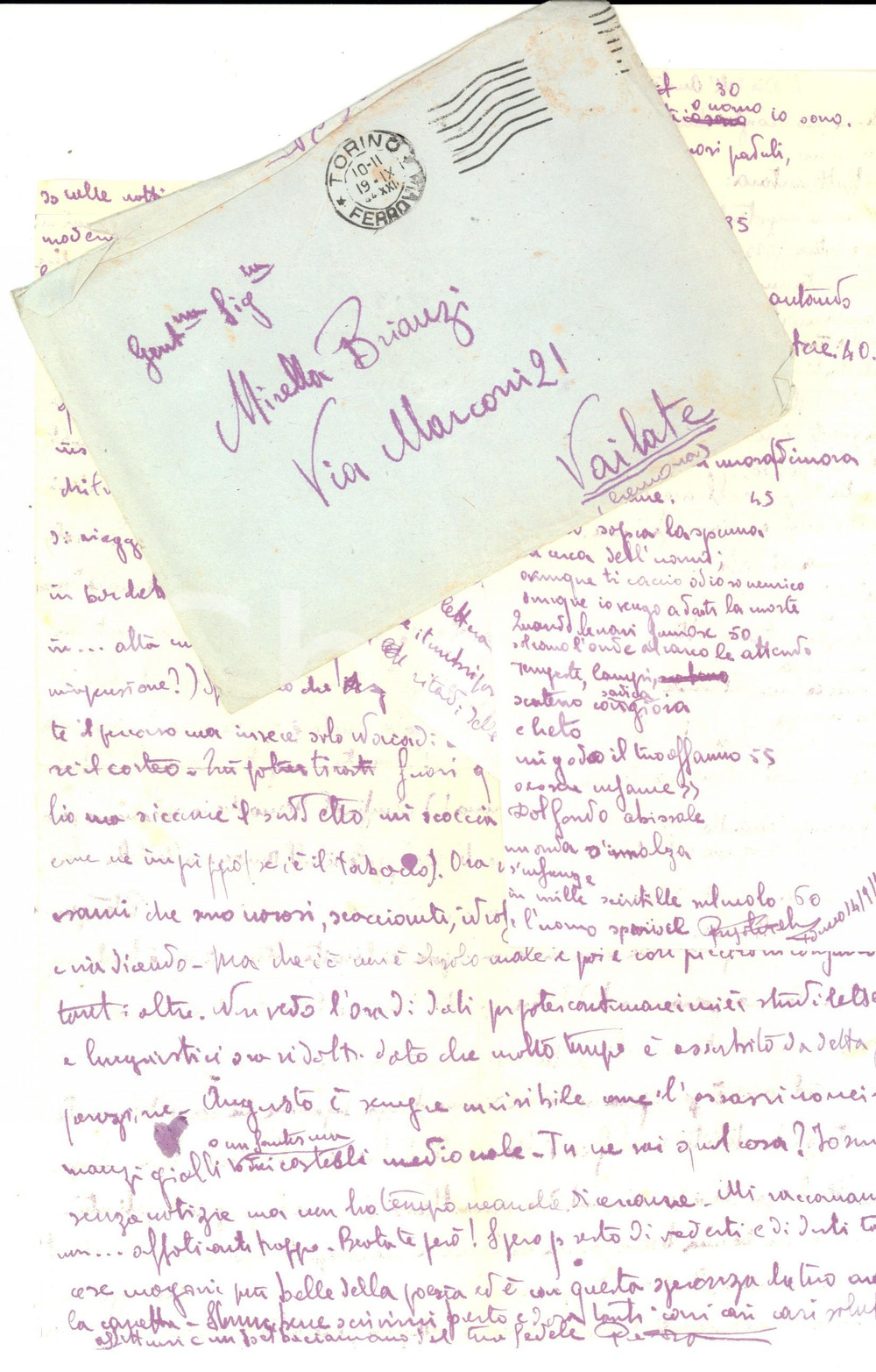 Autografo originale 1944 TORINO Pietro RIGOLA e il valore della parola nella lirica Autografo 1