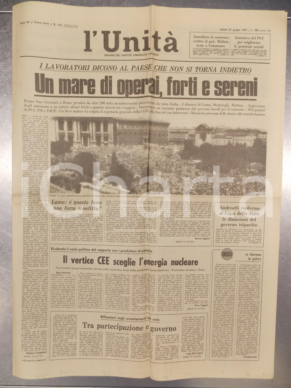 Giornale, rivista storica 1979 L UNITA  Metalmeccanici a Roma in piazza San Giovanni Anno 56 nÂ° 142 1