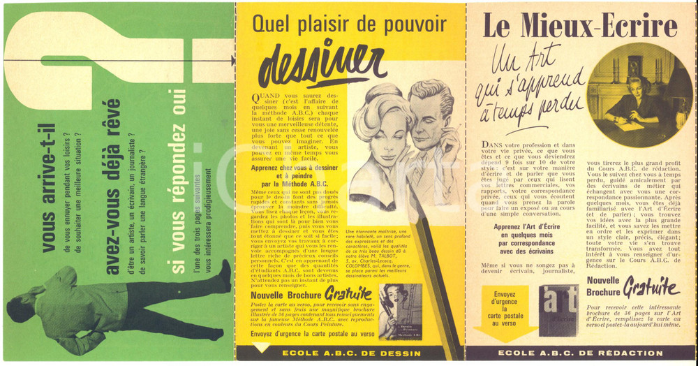 Materiale pubblicitario d’epoca 1950 PARIS Institut LINGUAPHONE  Ecole ABC Dessin Publicitaire 14x10 1