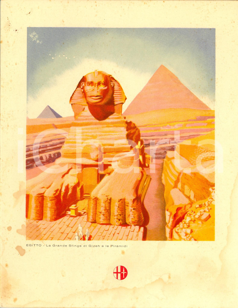 Oggetto da collezione cartaceo 1938 ITALIA Motonave VIRGILIO MenÃ¹ di bordo ILLUSTRATO con Sfinge DANNEGGIATO 1