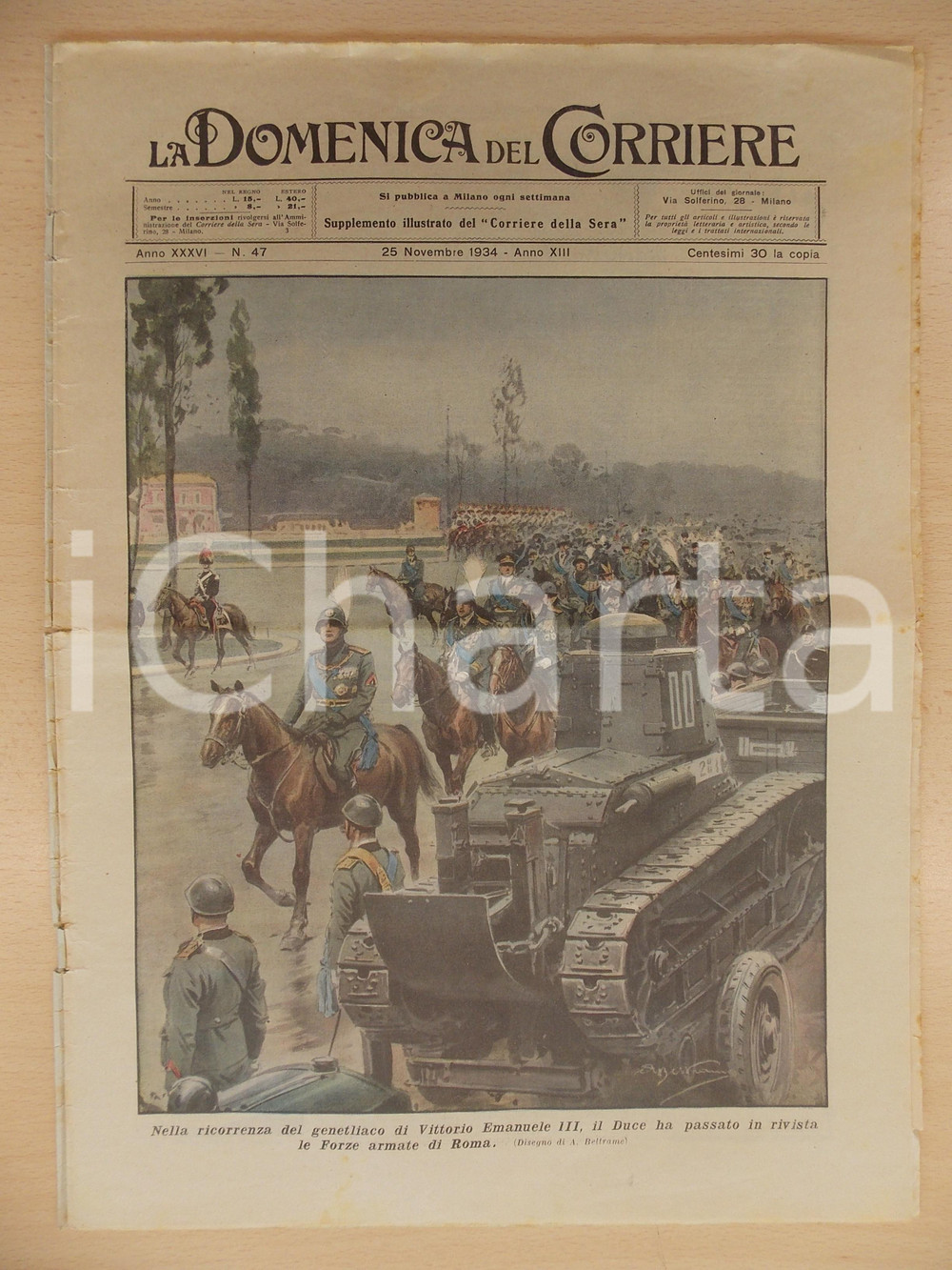 Giornale, rivista storica 1934 DOMENICA DEL CORRIERE Il Duce passa in rassegna le forze armate di ROMA 1
