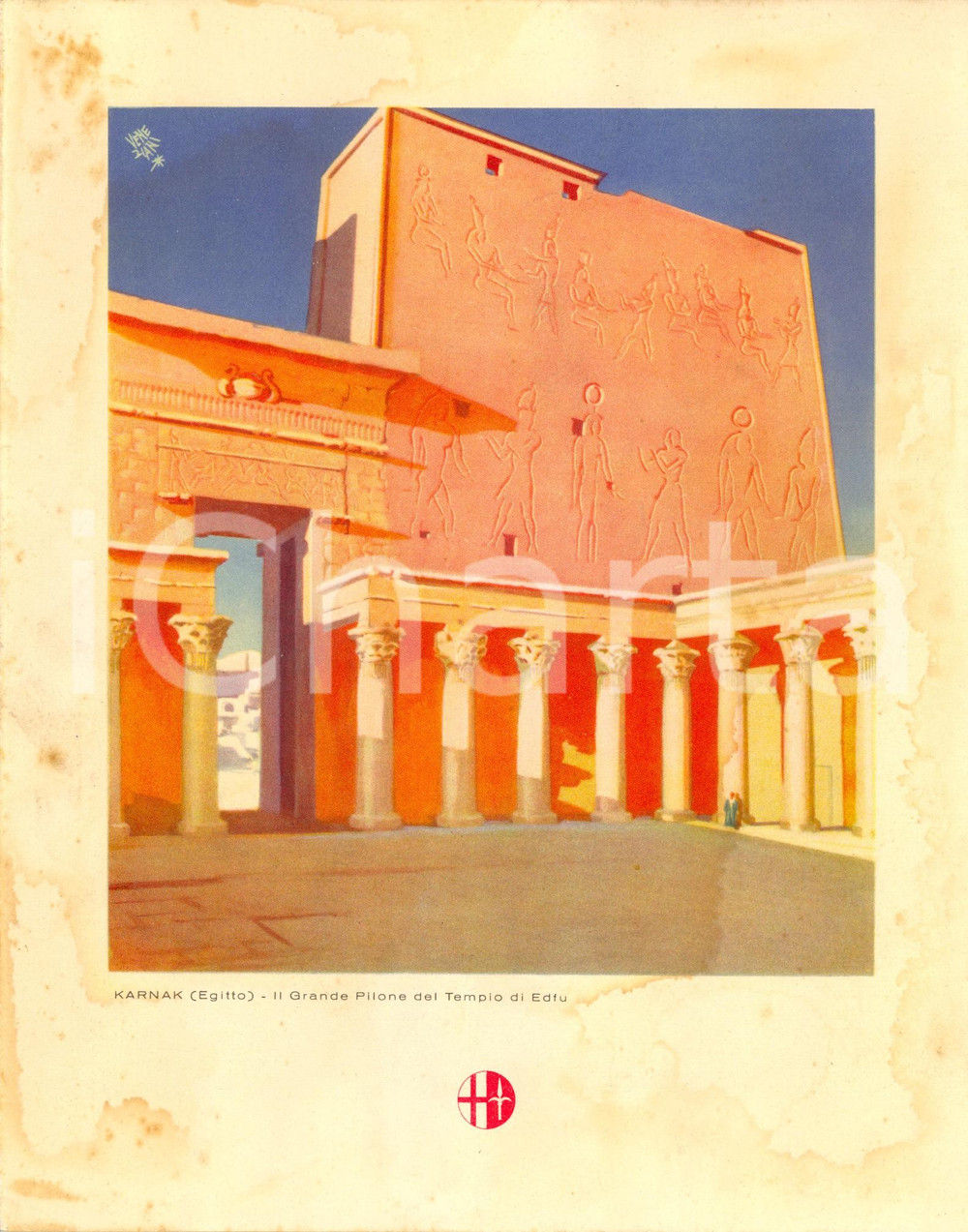 Oggetto da collezione cartaceo 1939 ITALIA Motonave VIRGILIO Menù di bordo Tempio di Edfu a KARNAK DANNEGGIATO 1