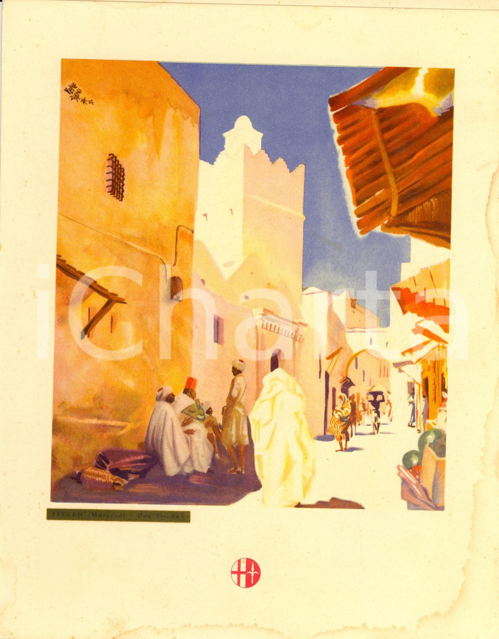 Oggetto da collezione cartaceo 1938 ITALIA Motonave VIRGILIO MenÃ¹ di bordo Strada cittÃ  di TETUAN in MAROCCO 1