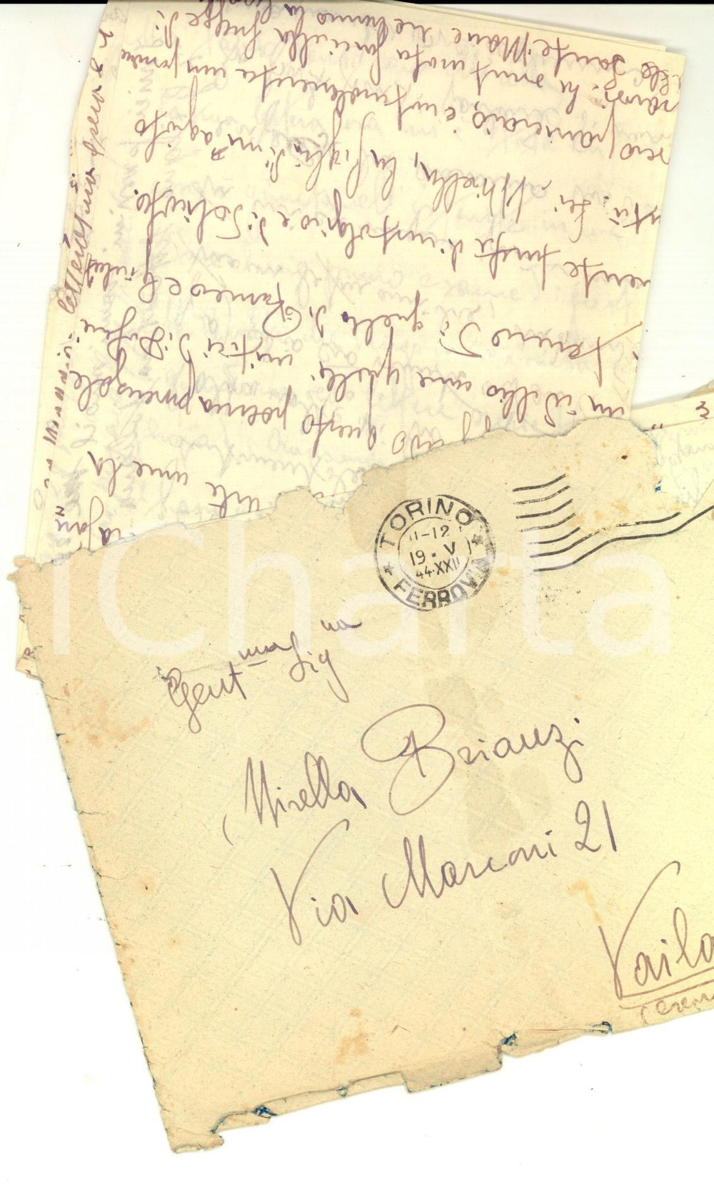 Autografo originale 1944 WW2 TORINO Pietro RIGOLA e la lettura del Mistral Lettera autografa 1