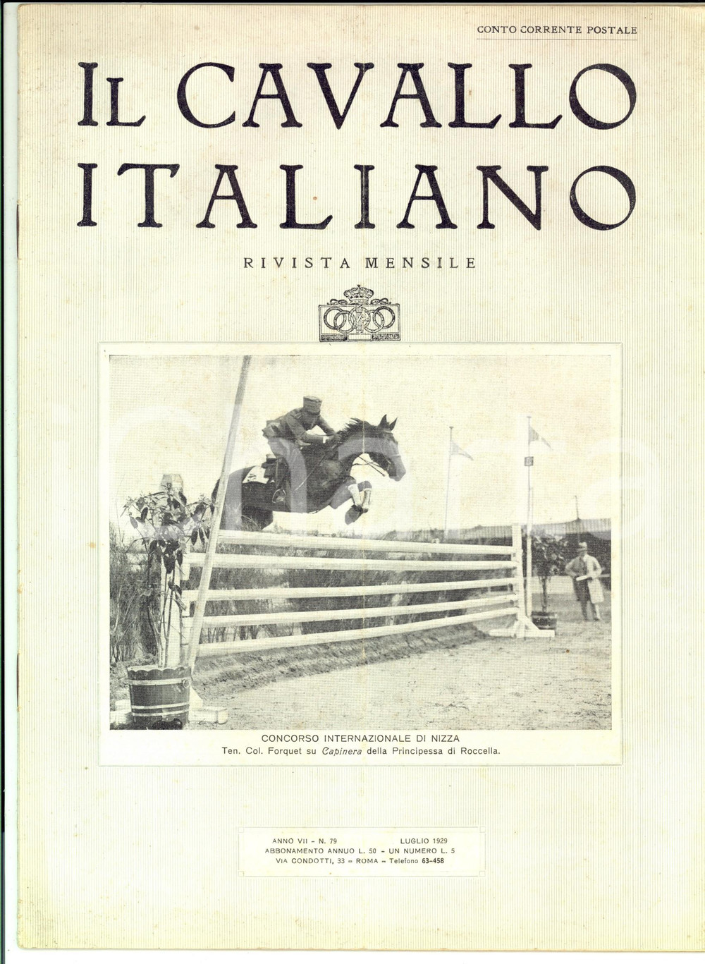 Giornale, rivista storica 1929 IL CAVALLO ITALIANO Concorso ippico sociale di Banne Rivista anno VII n°79 1