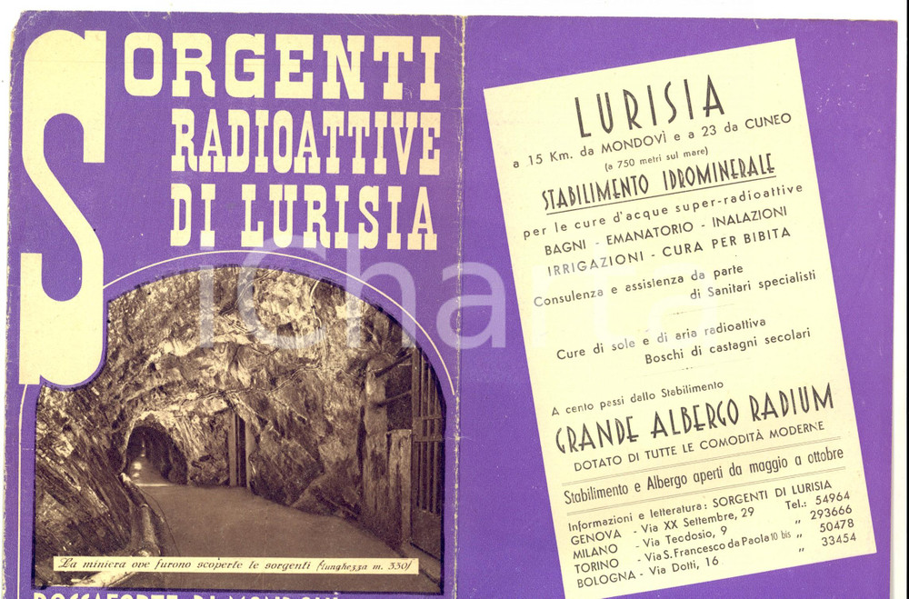 Materiale pubblicitario d’epoca 1940 ca LURISIA CN Sorgenti radioattive Pieghevole illustrato TURISMO 1
