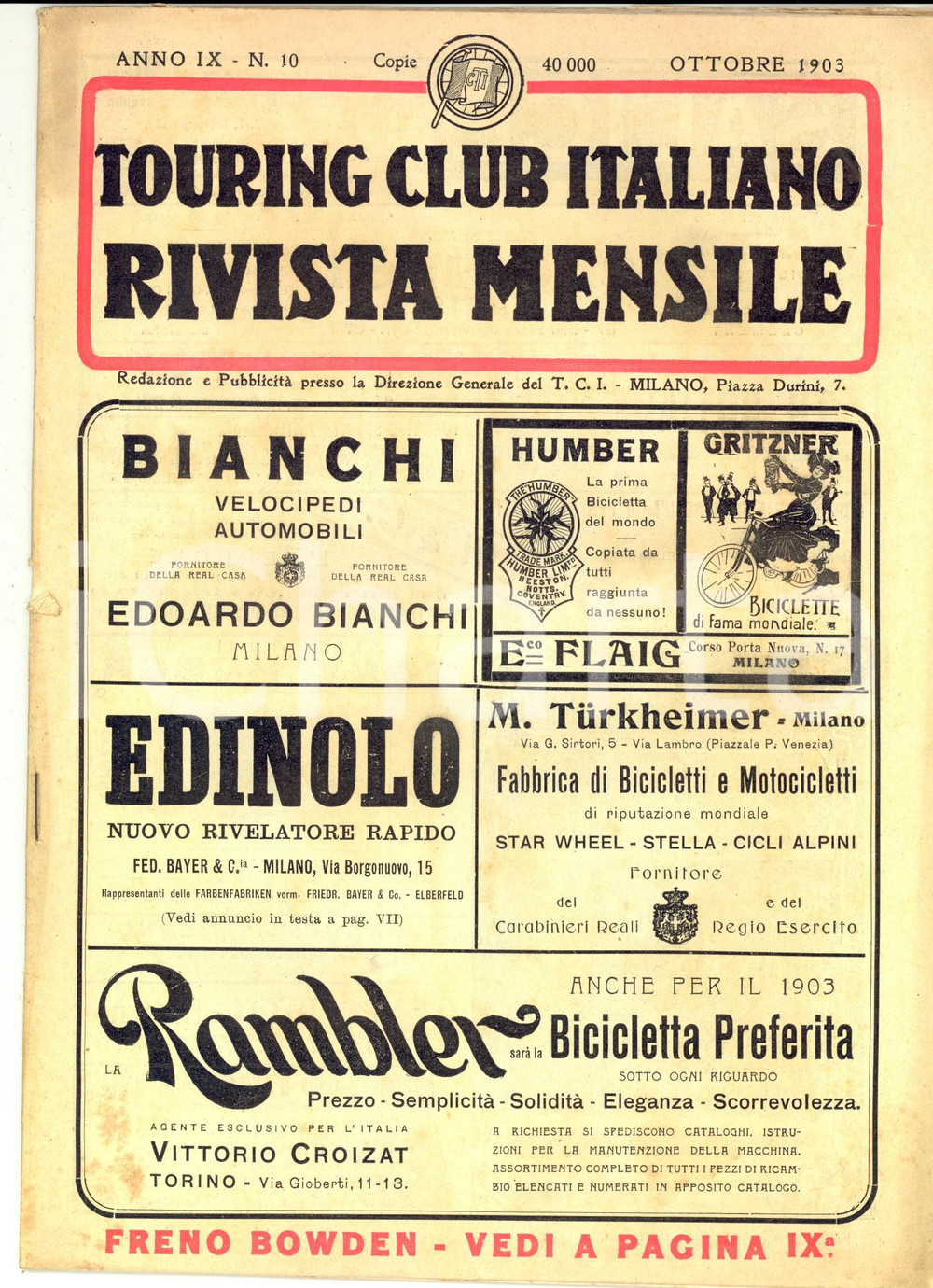 Giornale, rivista storica 1903 TOURING CLUB ITALIANO Cicloalpina al Monte Rosa Rivista anno IX nÂ° 10 1