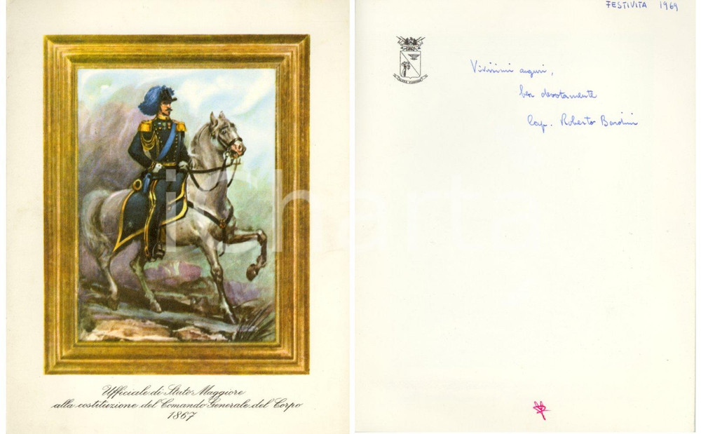 Autografo originale 1969 ESERCITO ITALIANO Biglietto ufficiale Stato Maggiore Gen. Roberto BARDINI 1