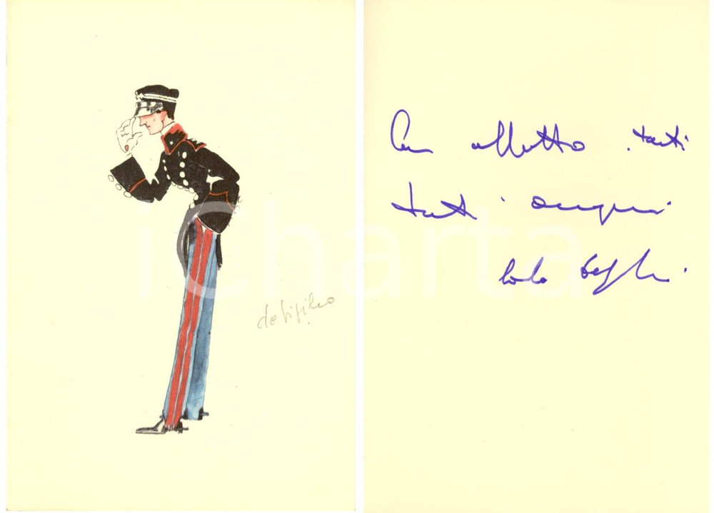 Autografo originale 1970 ca Omaggio di un militare Biglietto illustrato Carlo GIGLIO autografo 1