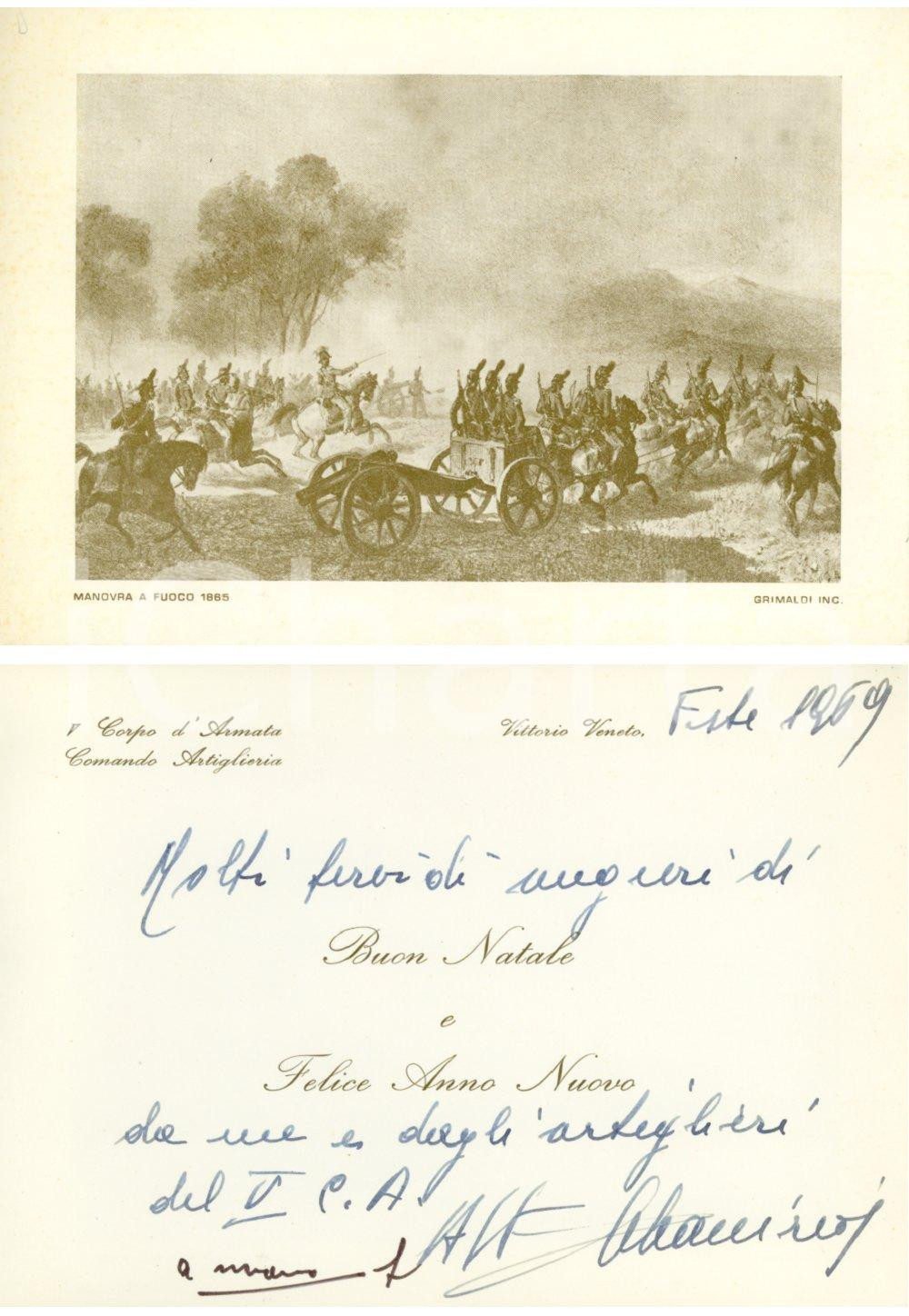 Oggetto da collezione cartaceo 1969 ESTE V Corpo d Armata  Comando Artiglieria Biglietto augurale comandante 1
