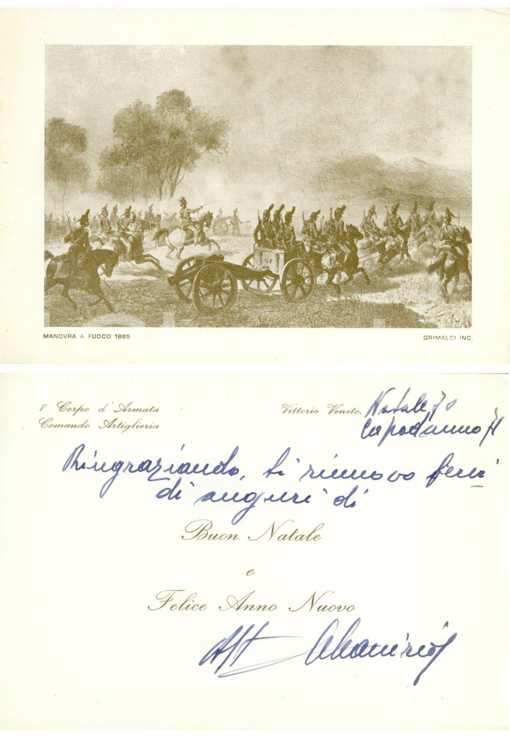 Oggetto da collezione cartaceo 1970 VITTORIO VENETO V Corpo d Armata  Comando Artiglieria Biglietto augurale 1