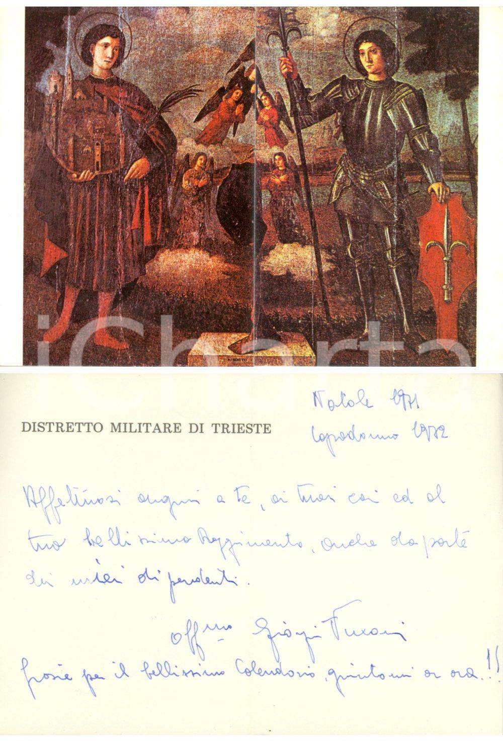 Oggetto da collezione cartaceo 1972 TRIESTE Distretto MILITARE SS. Giorgio e Sergio Biglietto Giorgio FUSARI 1