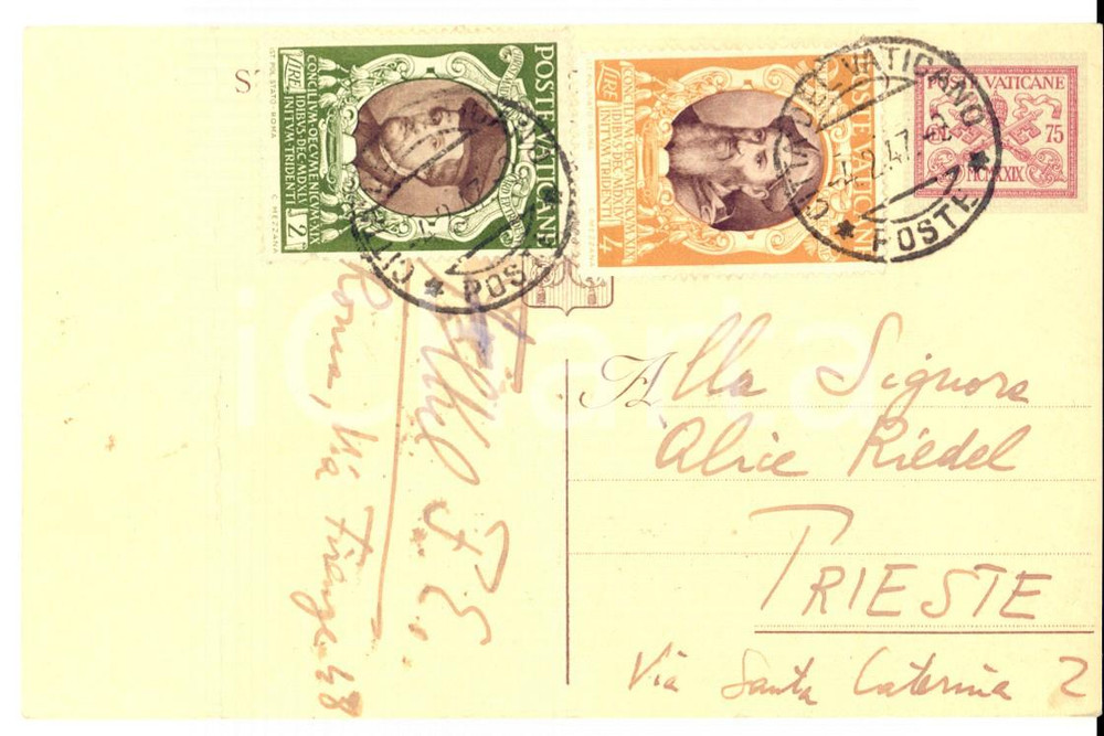 Autografo originale 1947 CITTA  DEL VATICANO Cartolina postale scrittore Ferruccio FOLKER Autografo 1