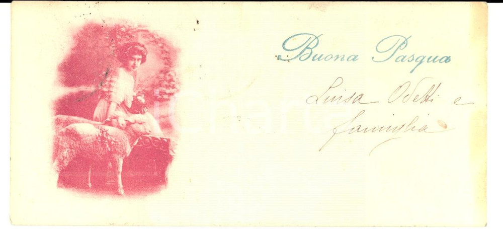 Cartolina originale da collezione 1921 ALESSANDRIA Cartolina mignon BUONA PASQUA con fanciulla e agnellini ODETTI 1