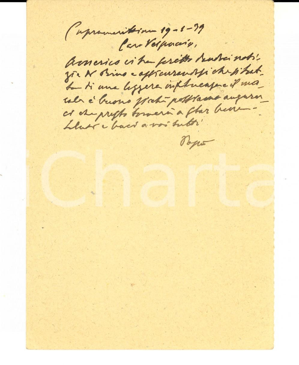 Autografo originale 1939 CUPRA MARITTIMA AP Cartolina Raffaele CIUCCI a Vespuccio Autografo 1