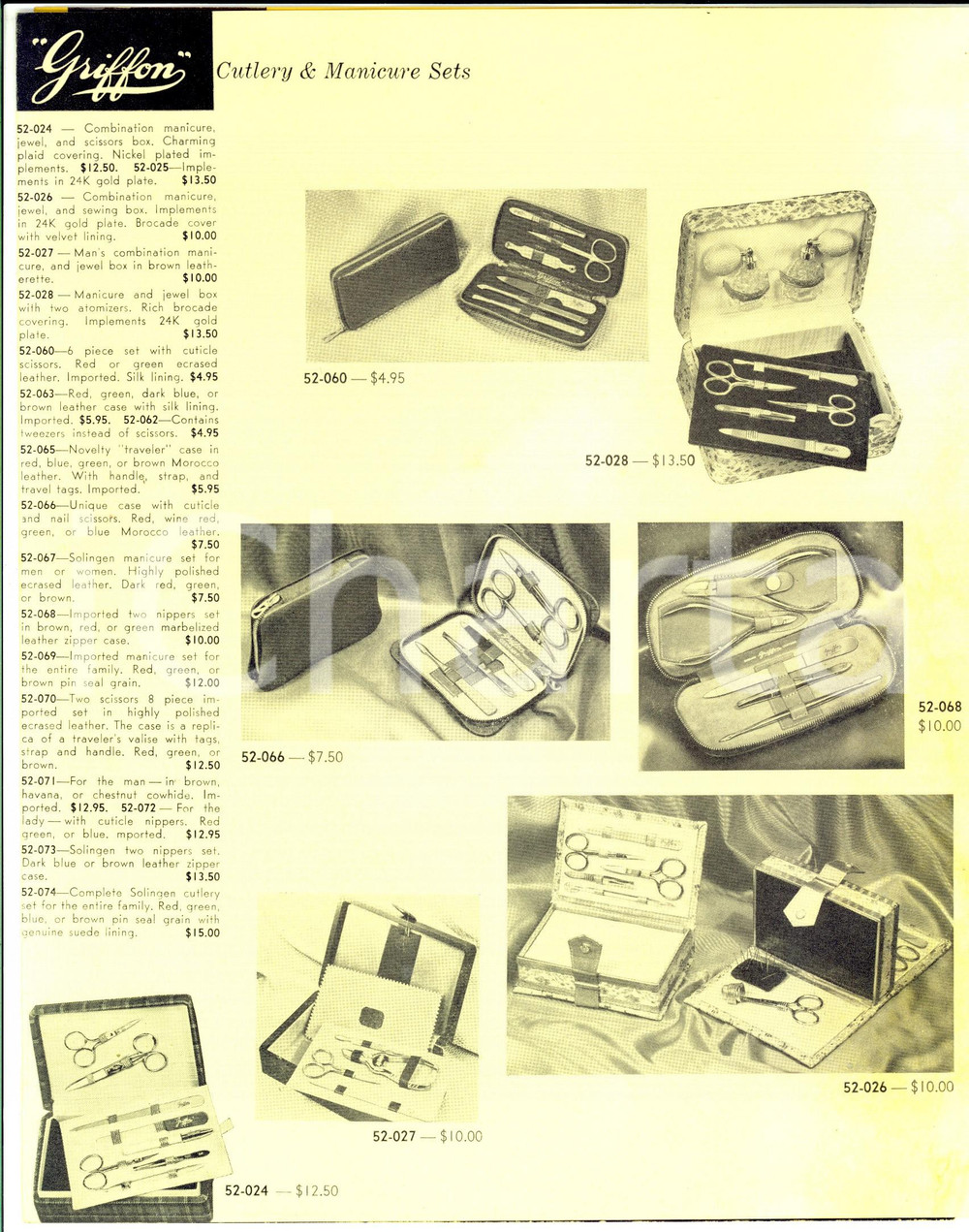 1952 NEW YORK (USA) Coltellerie GRIFFON  Set manicure *Pubblicitario ILLUSTRATO