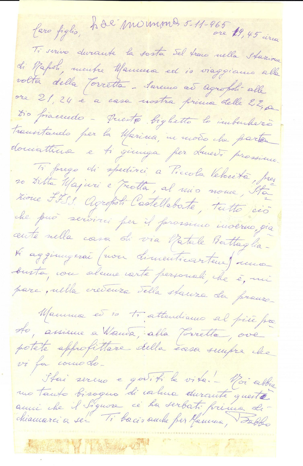 Manoscritto, lettera originale 1965 SAN MARCO / CASTELLABATE SA Lettera del nobile Francesco FAVILLA MERIGLIA 1