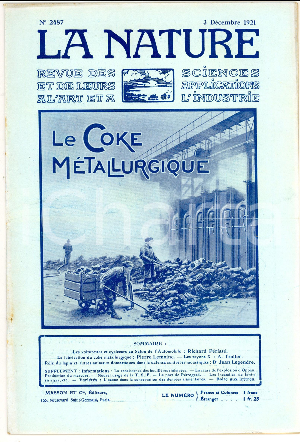 Giornale, rivista storica 1921 LA NATURE La fabrication du coke mÃ©tallurgique Revue ILLUSTREE nÂ° 2487 1