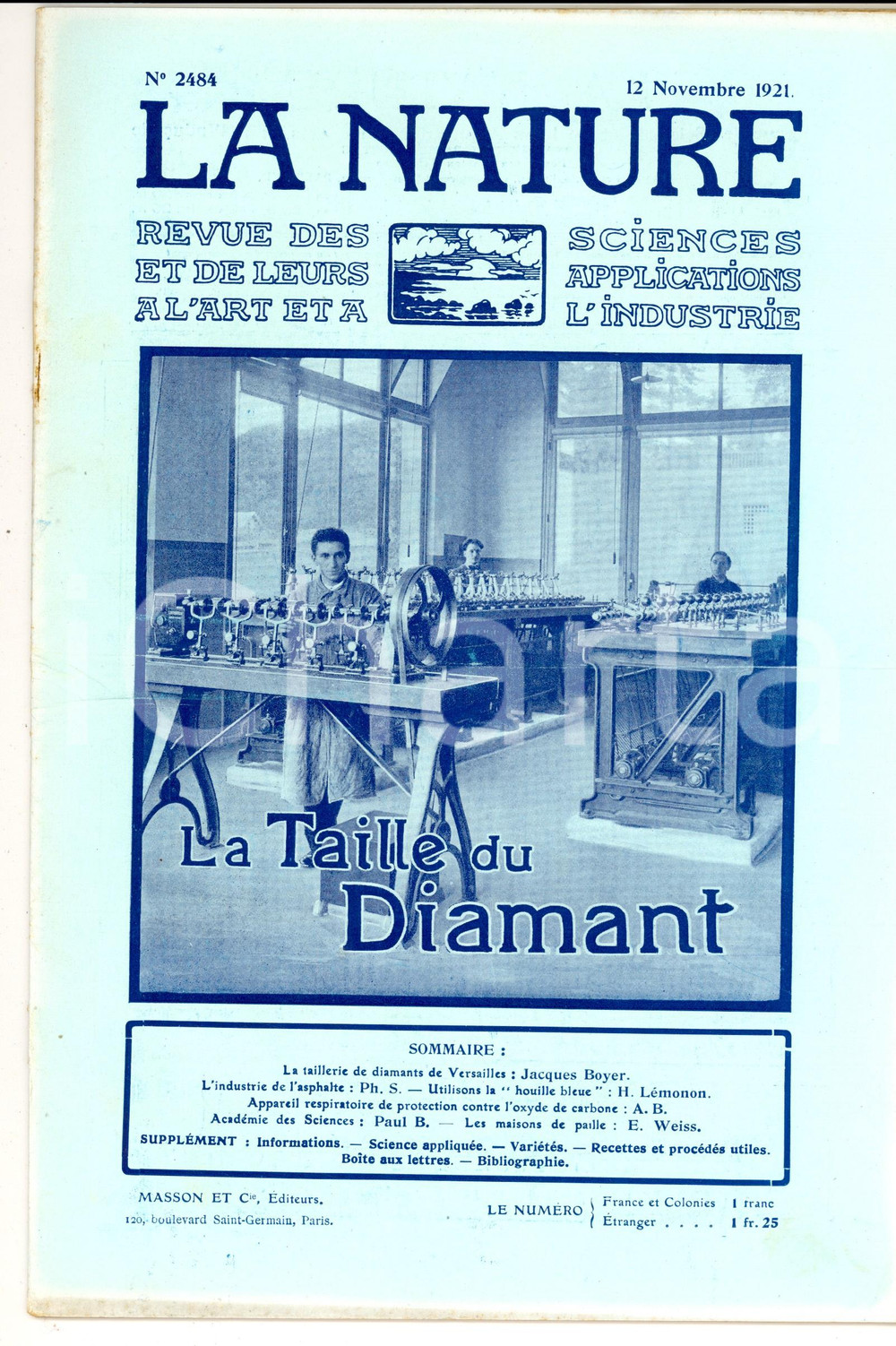 Giornale, rivista storica 1921 LA NATURE La taille du diamant Revue ILLUSTREE SCIENCE nÂ° 2484 1