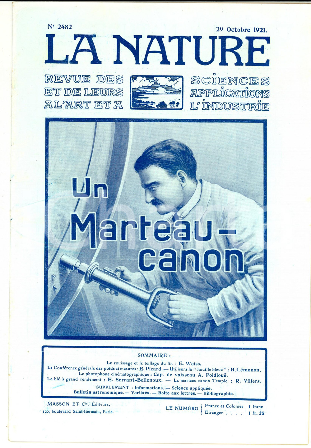 Giornale, rivista storica 1921 LA NATURE Rouissage et teillage du lin Revue ILLUSTREE SCIENCE nÂ° 2482 1