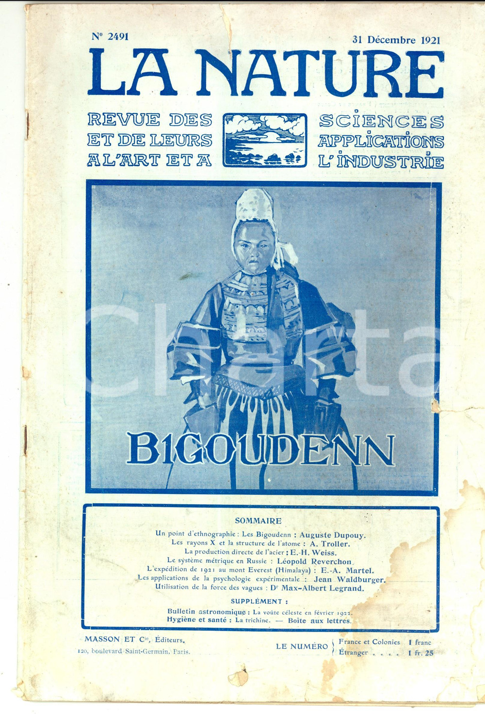 Giornale, rivista storica 1921 LA NATURE Ethnographie: les BIGOUDENN Revue ILLUSTREE nÂ° 2491 1