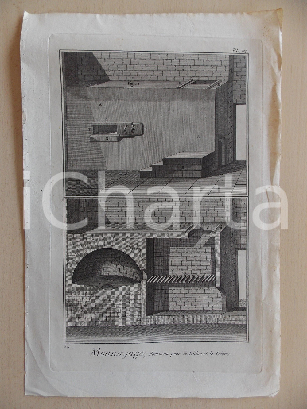 Stampa, bozzetto originale 1830 FRANCIA NUMISMATICA Monnoyage, fourneau pour le billon et le cuivre Stampa 1