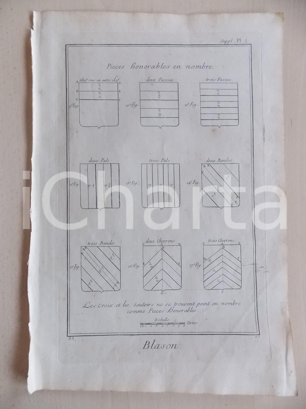 Stampa, bozzetto originale 1830 FRANCE HERALDIQUE Blason  PiÃ¨ces honorables Gravure ENCYCLOPEDIE 1