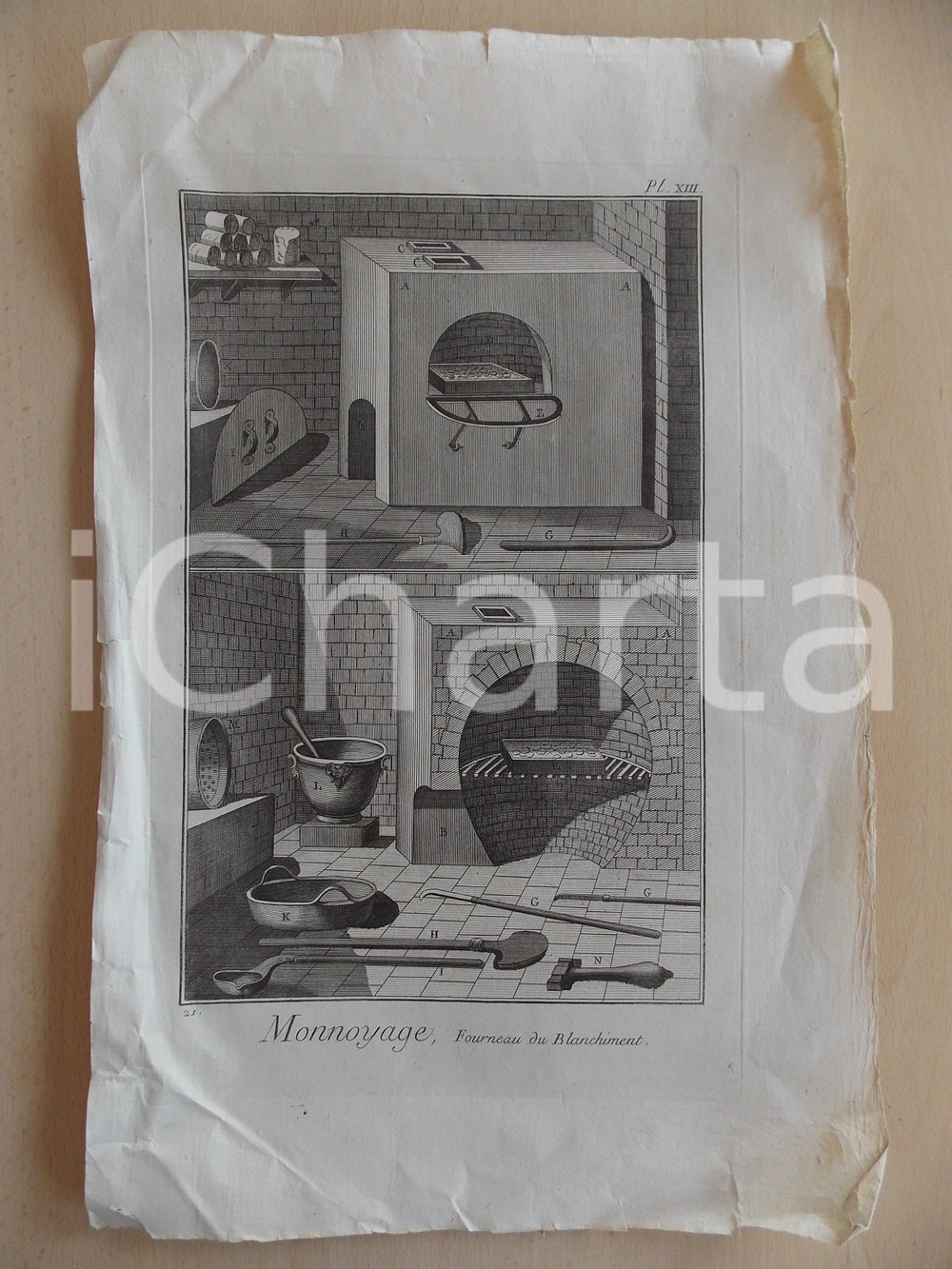 Stampa, bozzetto originale 1830 FRANCIA NUMISMATICA Monnoyage, fourneau du blanchiment Stampa 27x40 1