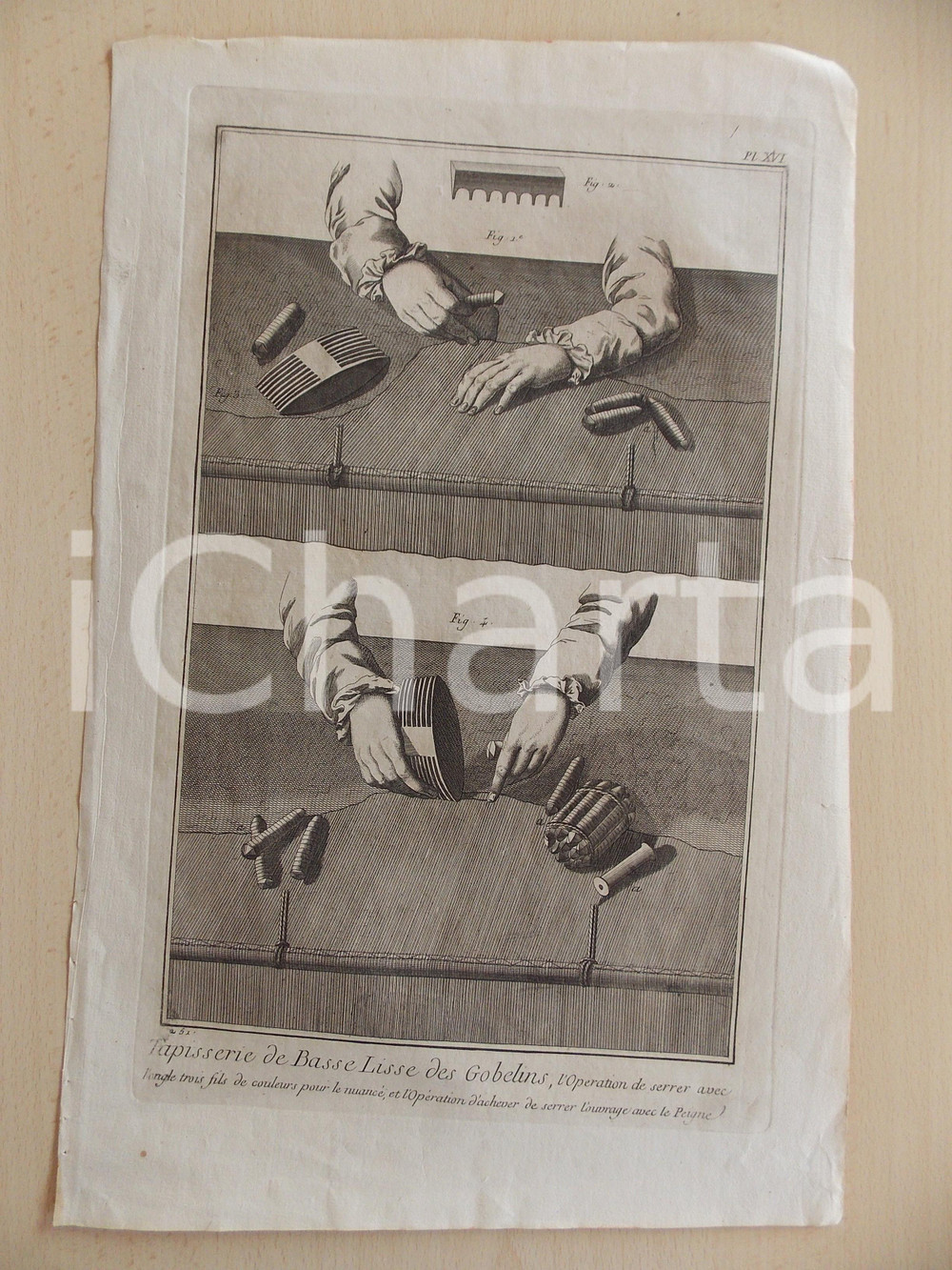 Stampa, bozzetto originale 1830 FRANCE Tapisserie de basse lisse de GOBELINS Ancienne gravure 27x40 cm 1