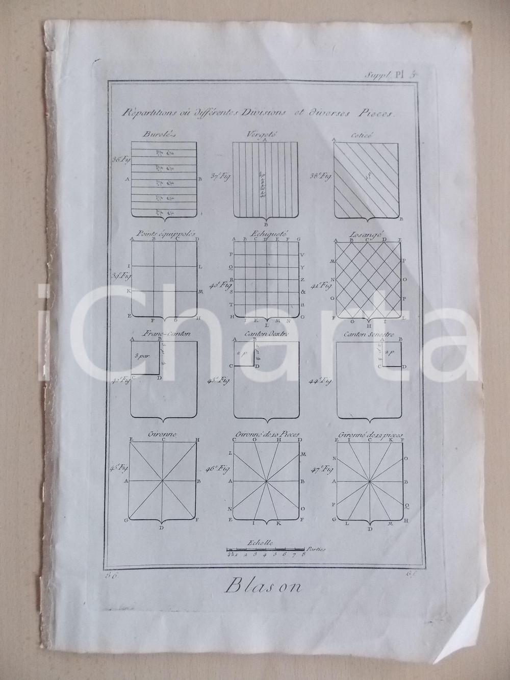 Stampa, bozzetto originale 1830 FRANCE HERALDIQUE Blason  Diverses piÃ¨ces Gravure ENCYCLOPEDIE 1