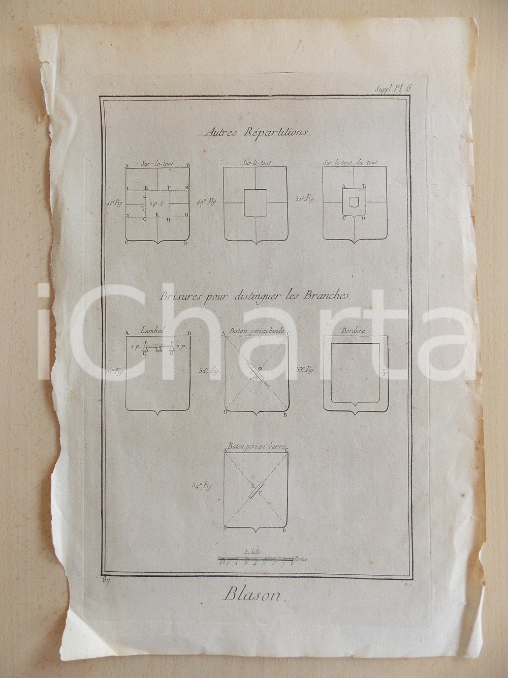Stampa, bozzetto originale 1830 FRANCIA ARALDICA Blasone e brisure Stampa ENCYCLOPEDIE 27x40 cm 1