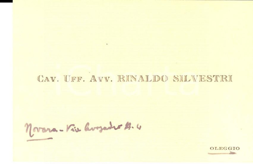 Autografo originale 1940 ca NOVARA Biglietto da visita del cav. uff. avv. Rinaldo SILVESTRI 1