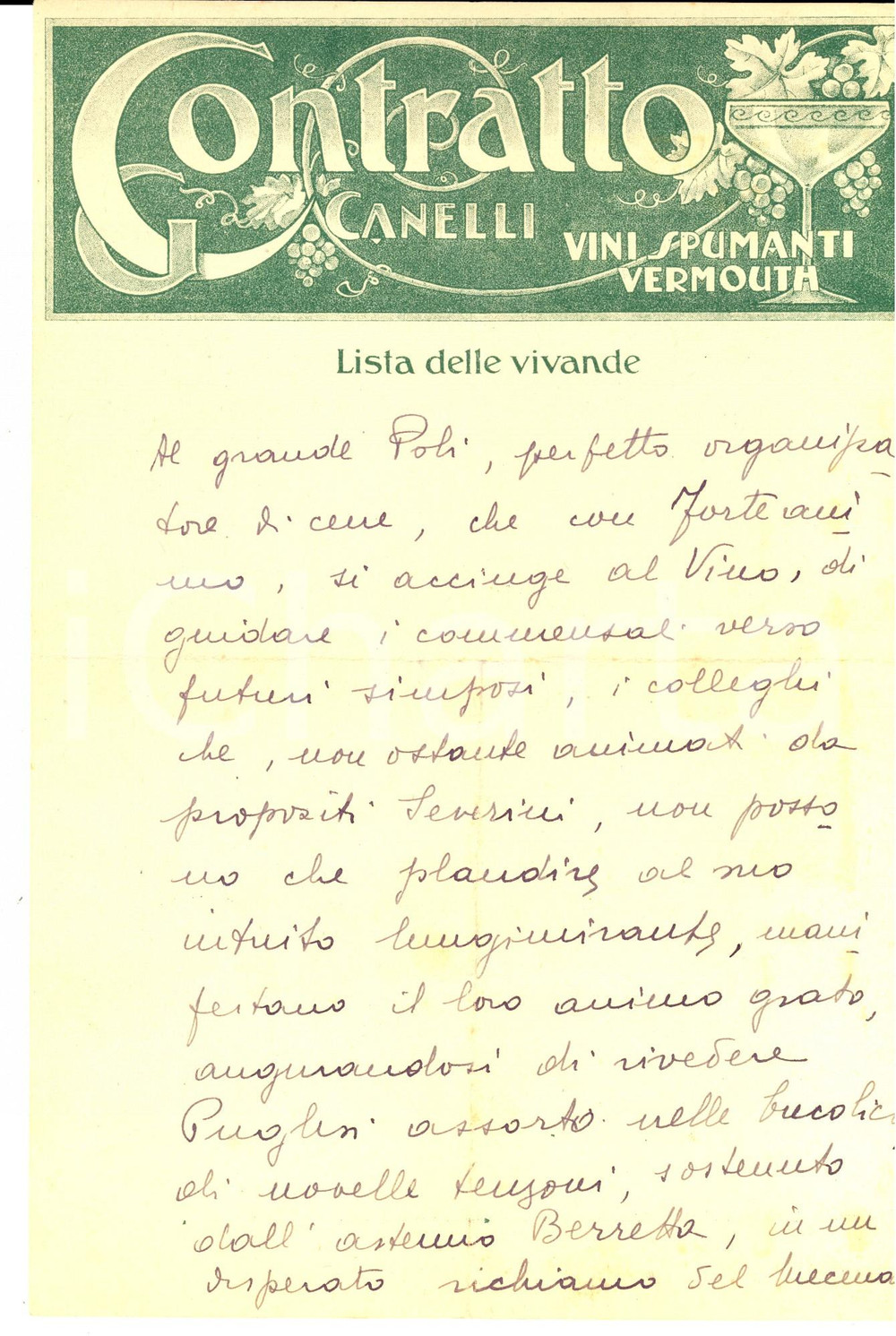 Manoscritto, lettera originale 1938 CATANIA Lettera goliardica a POLI organizzatore di simposi Vini CONTRATTO 1