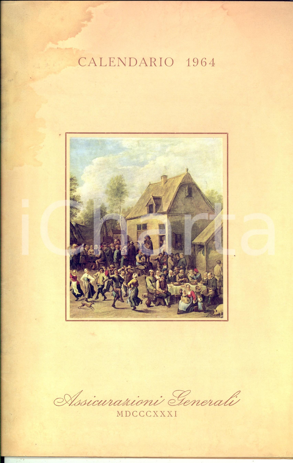 Oggetto da collezione cartaceo 1964 Calendario ASSICURAZIONI GENERALI Feste campestri 35x25 cm VINTAGE 1