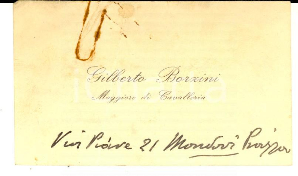 Autografo originale 1920 ca MONDOVI  CN Biglietto da visita Gilberto BORZINI cavalleria Autografo 1