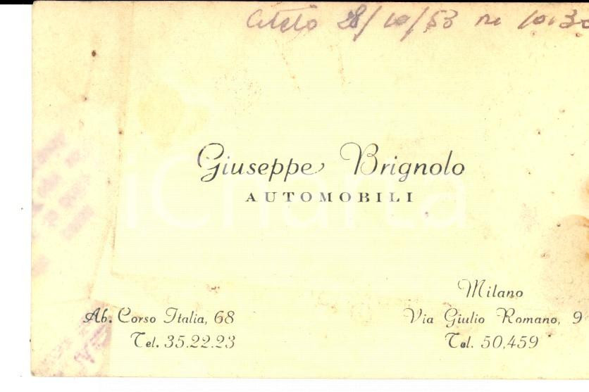 Oggetto da collezione cartaceo 1953 MILANO Biglietto da visita Giuseppe BRIGNOLO automobili DANNEGGIATO 1