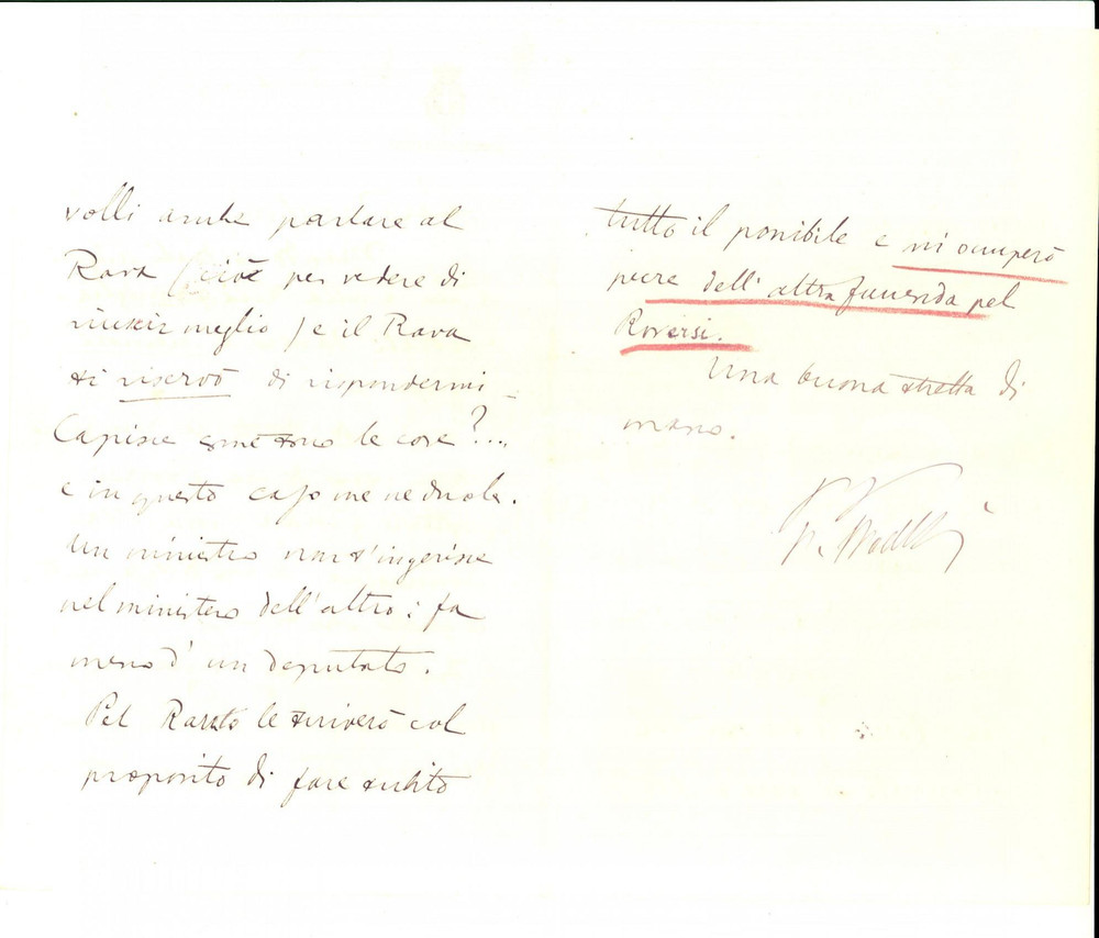 Autografo originale 1896 Un ministro non s ingerisce nel ministero altrui Autografo Paolo BOSELLI 1