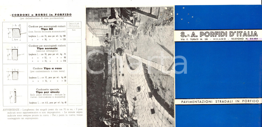 Materiale pubblicitario d’epoca 1935 ca MILANO Ditta PORFIDI D ITALIA Pieghevole pubblicitario ILLUSTRATO 1