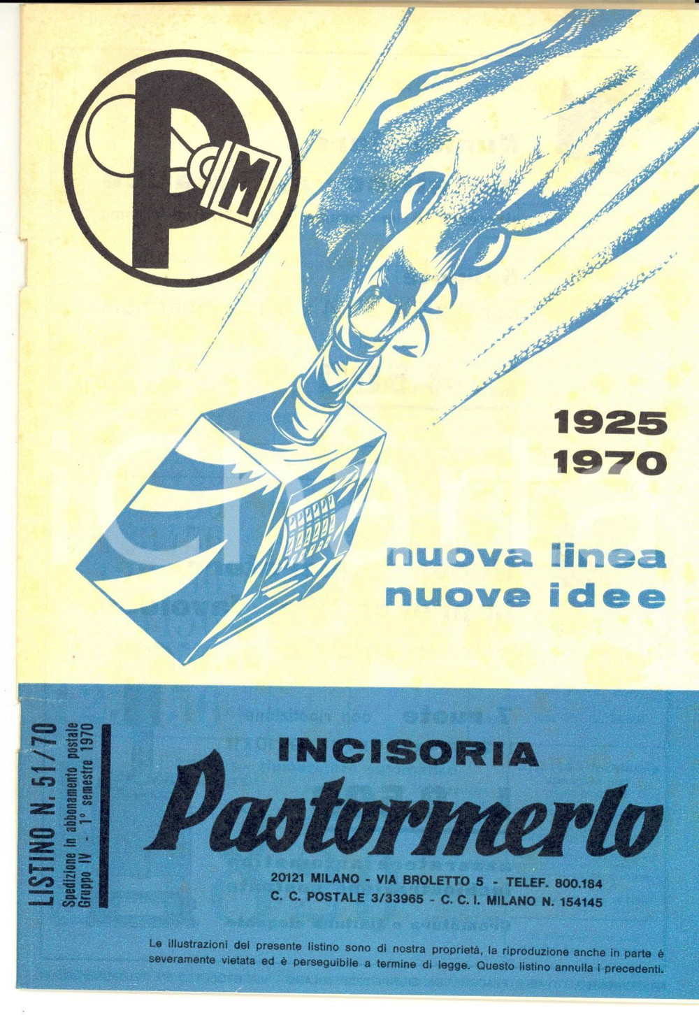 Materiale pubblicitario d’epoca 1970 MILANO Incisoria PASTORMERLO Listino prezzi ILLUSTRATO 54 pp. 1
